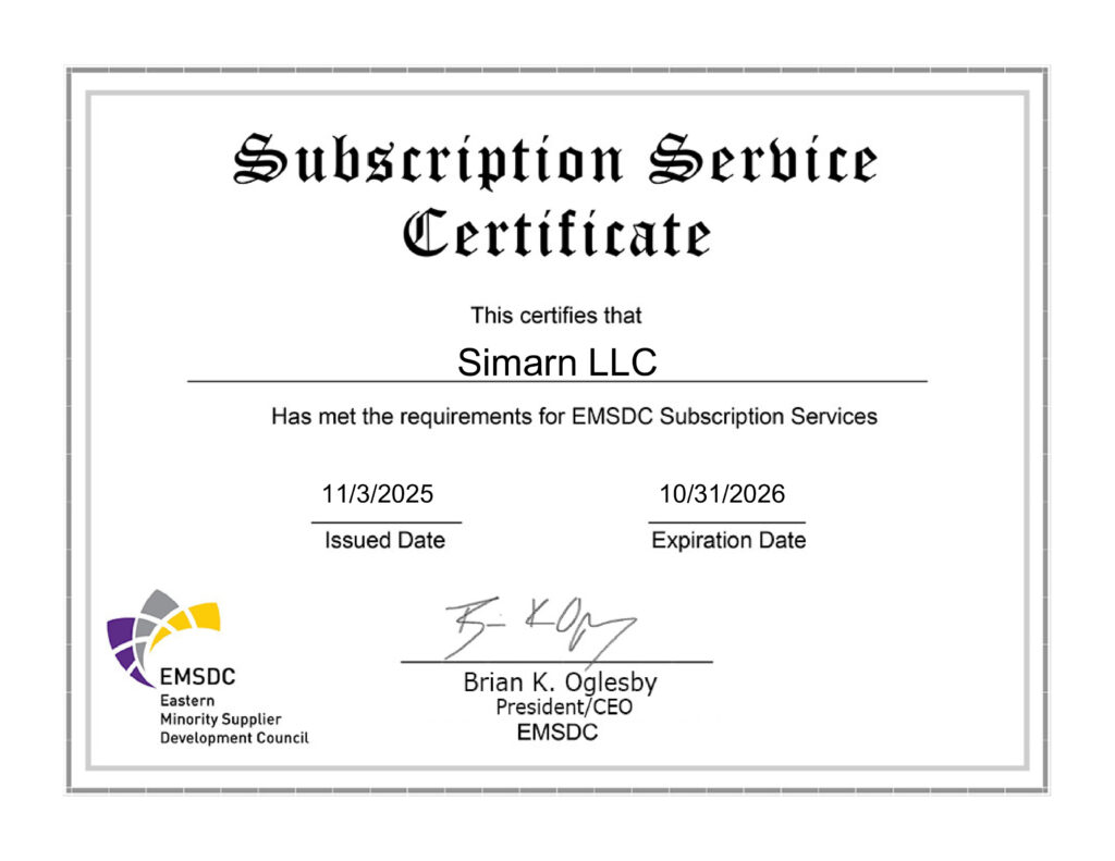 2025 Eastern MSDC Subscriber Certificate Simarn LLC 1132025